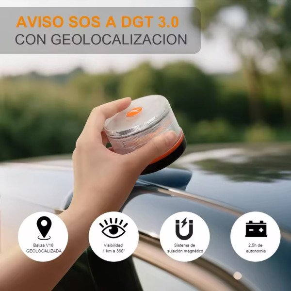 Baliza V16 Homologada con GPS DGT 3.0 – Luz de Emergencia