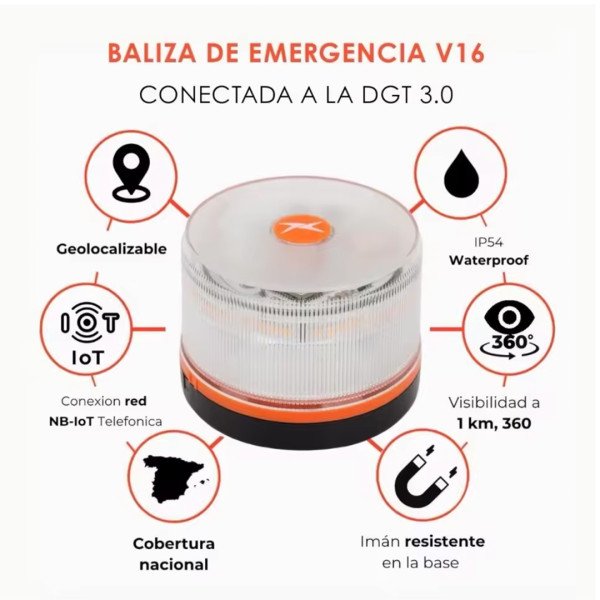 Baliza V16 Homologada con GPS DGT 3.0 – Luz de Emergencia