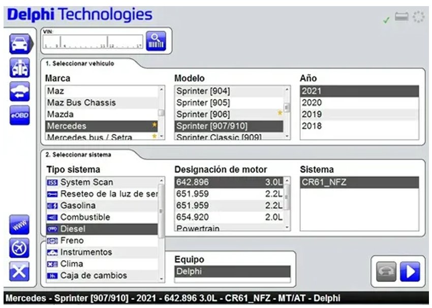 Interfaz de software Delphi 2021 para diagnosis multimarca